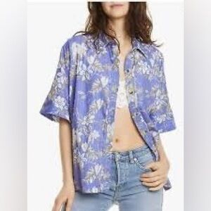 We The Free Cotton Hi Low Tropical Floral Shirt / Button Down / XL / Purple